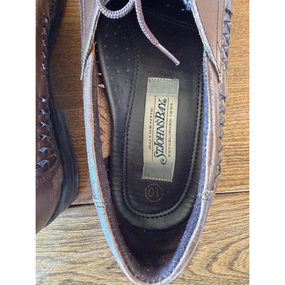 Vintage 90s St Johns Bay Woven Leather Oxford Huarache Shoes Mens 10 M Brown